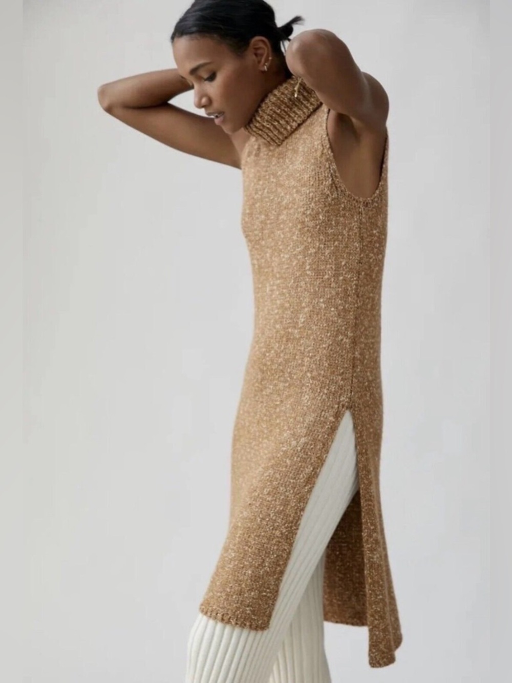 Anthropologie by Anthropologie Caramel Brown Turtleneck Midi Sweater Dress S - Picture 1 of 6